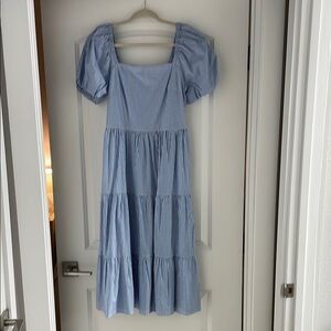 Blue Striped Puff Sleeve Dress